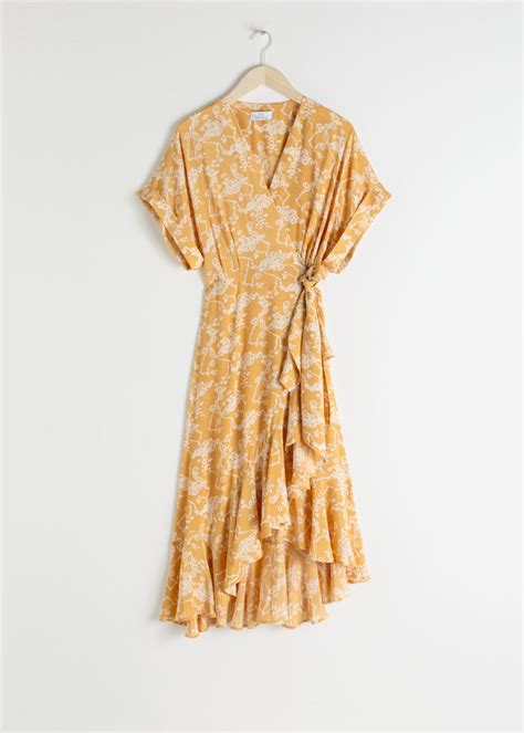 cloud print ruffled wrap dress.